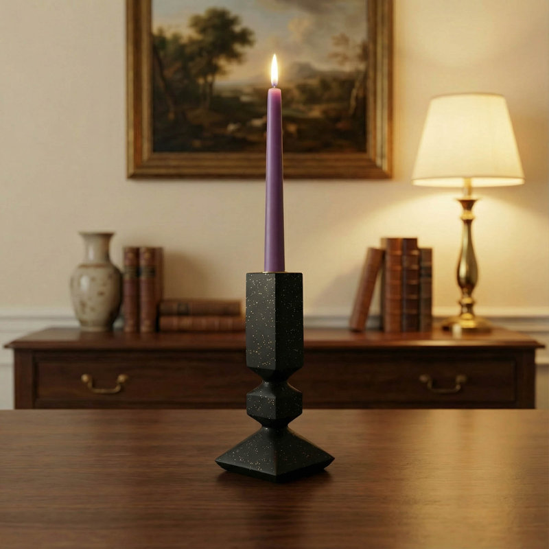 Porte-bougie en résine noire avec mouchoirs décoratifs décoratifs dorés sans bougie