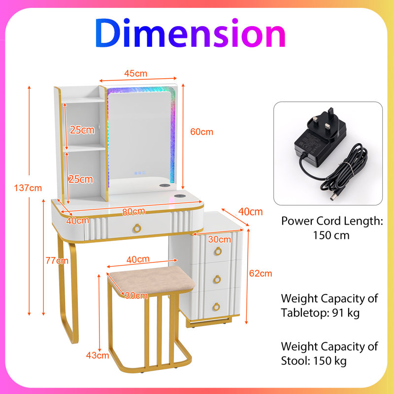 Dressing Table, White/Gold