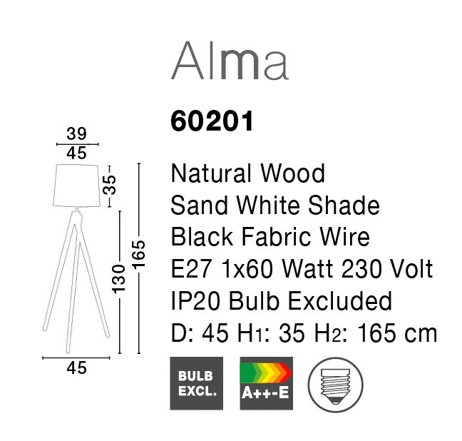 Alma 165cm Brown Tripod Floor Lamp