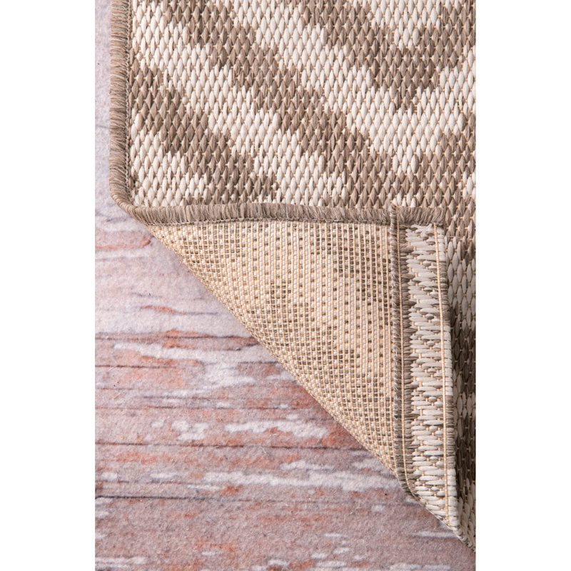 Tapis intérieur / extérieur géométrique beige / brun Ellzey, Rectangle 6 pi 3 po x 9 pi 2 po
