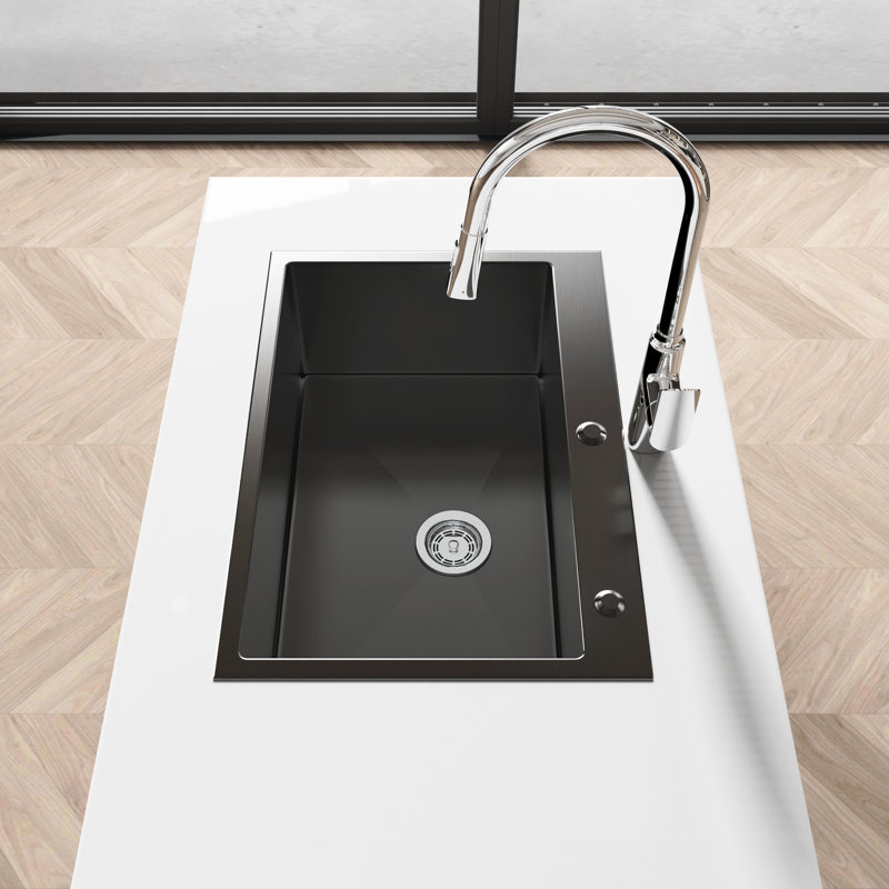Lavabo encastré de 27 po x 19 po en acier inoxydable avec surface lisse et drainage efficace pour installation simple