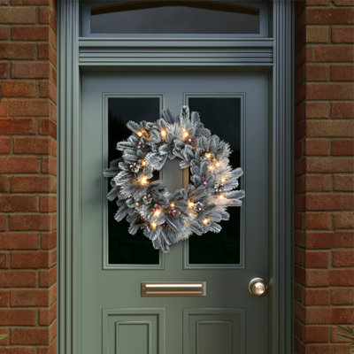 Snowy Faux Lighted Plastic 60cm Wreath