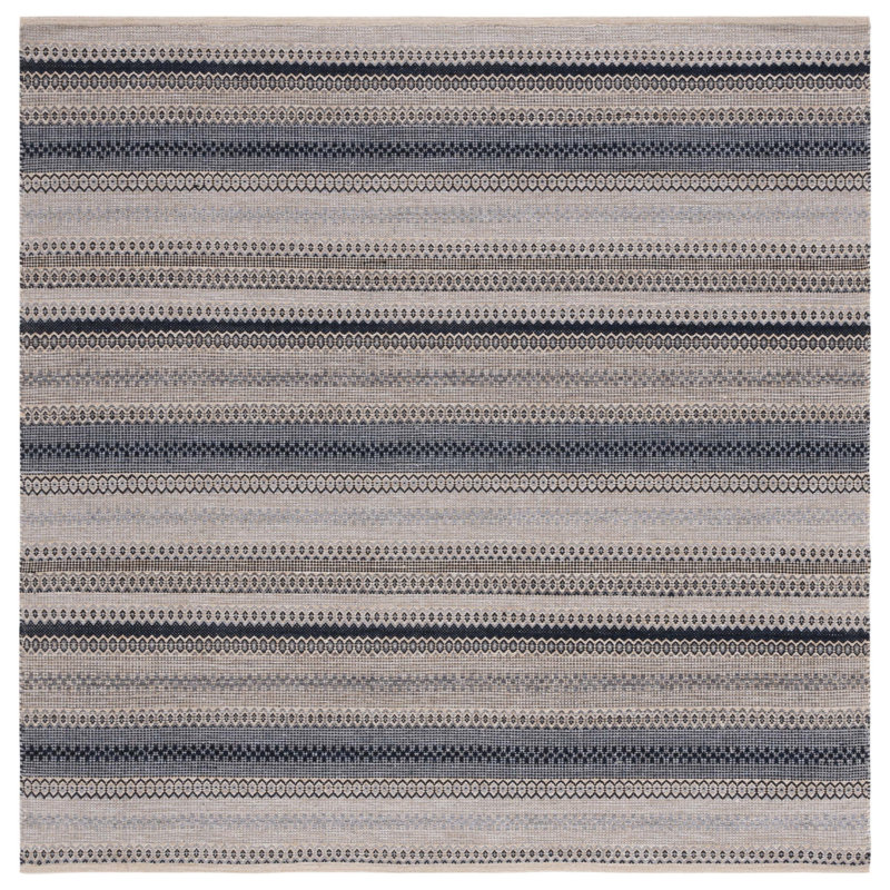 Montauk Flat Weave Cotton Striped Rug, Square 6'