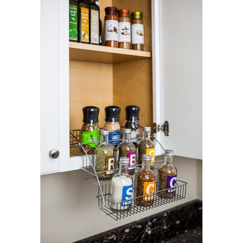 Chrome-Finished Steel 3-Tier Pull Down Spice Rack for 15" Cabinets