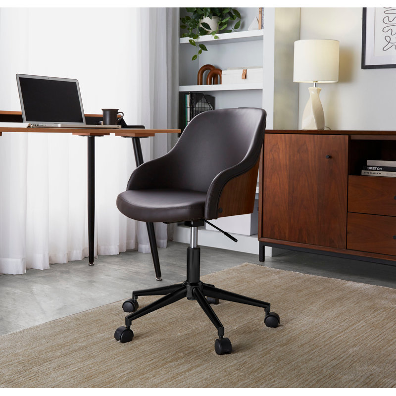 Chaise de bureau en métal noir, Brun, Noir / Noyer