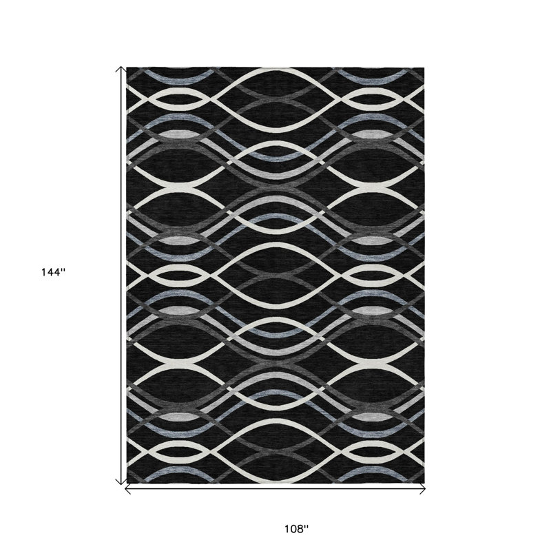 Tapis intérieur lavable abstrait 9 pi x 12 pi noir et gris ivoire