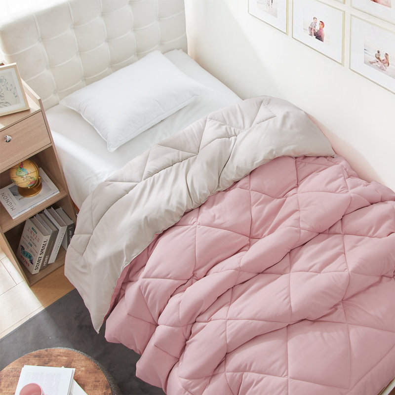 Reversible Microfiber Twin XL Dorm Comforter, Silver Pink/Birch