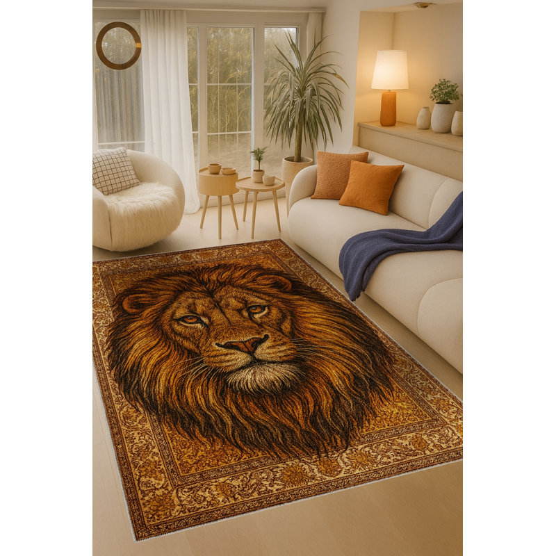 MOSSO Beige Traditional Washable Woven Backing Area Rug, 3'3" x 4'11"