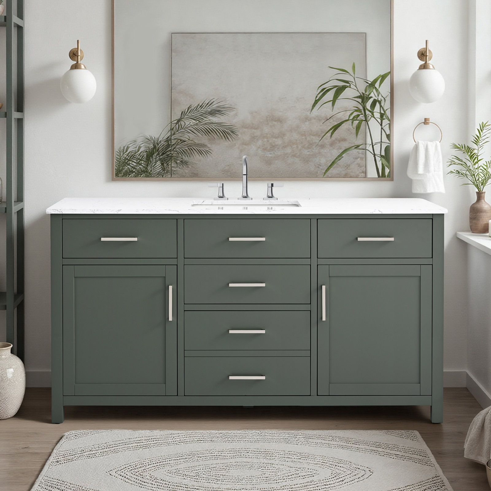 Shamar 60" Single Bathroom Vanity, Vintage Green