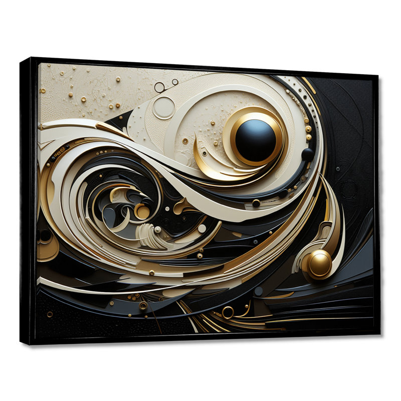 Winslow Yin Yang Futurism White - Abstract Spirals, art mural, Toile avec cadre flottant noir, H 12 po x l 20 po x P 1 po