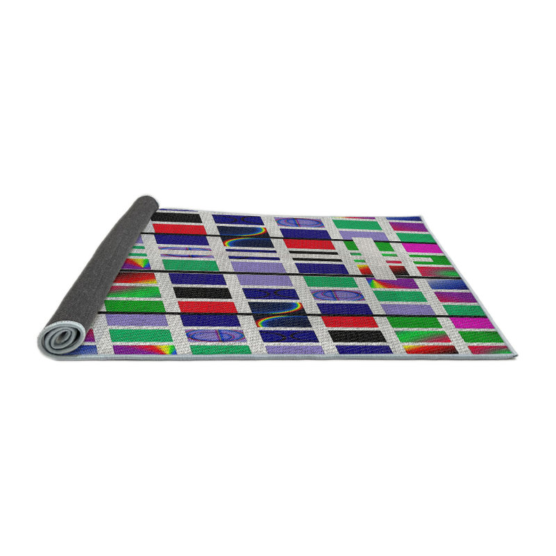 Tapis bleu marine/rose/vert à motifs, Rond 5 pi
