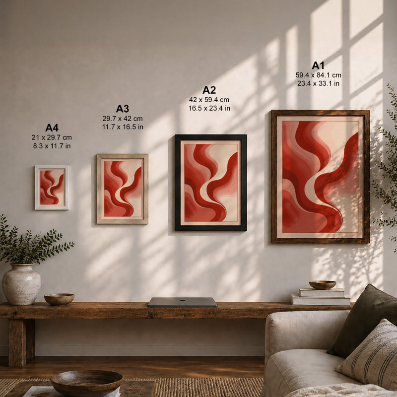 Crimson Flow Abstract - Framed Print, Black, A4 - 29.7 x 21.0 cm