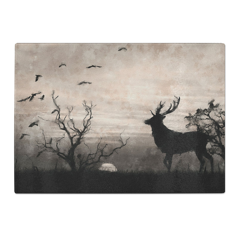 Tempered Glass Stag Deer with Birds Chopping Board, 28.5 cm x 39 cm