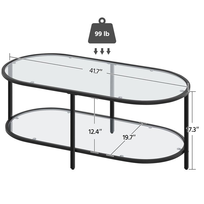 Caoimhlin Tempered Double-Layer Glass Oval Coffee Table, Black