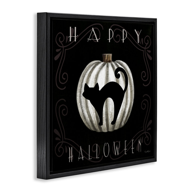 Cadre flottant Happy Halloween Cat & Pumpkin, design par Elizabeth Tyndall, Cadre flottant noir de jais, H 18 po x l 18 po