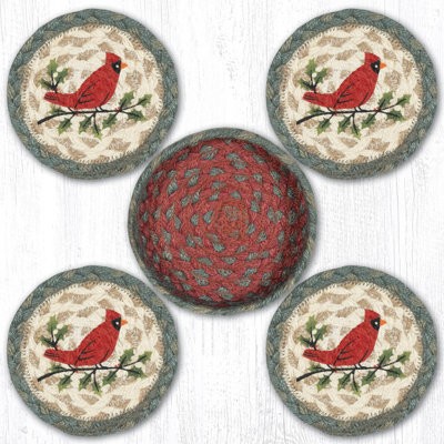  Round Jute Coasters in Basket Hand Stenciled Design 5"x5"