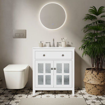 Meuble-lavabo autoportant moderne en bois avec lavabo en céramique