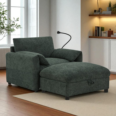 Upholstered Accent Armchair With Storage Ottoman