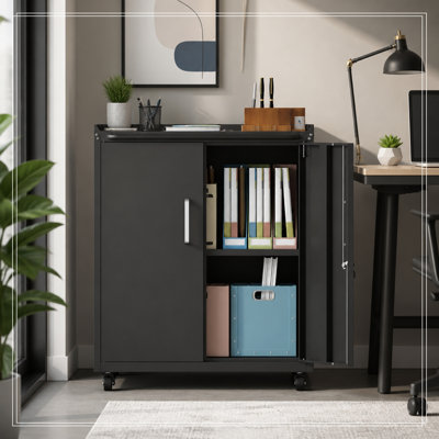 Armoire de rangement roulante en métal avec serrure et 2 clés
