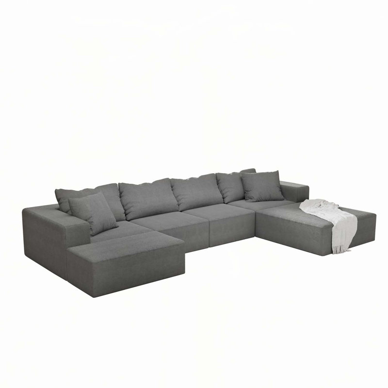 Modern Upholstered Boneless Sectional Sofa Couch Set,Modular 132" L Shaped Sectional Living Room Sofa Set With 6 Pillows,Free Combination Sofa Couch for Living Room,Bedroom