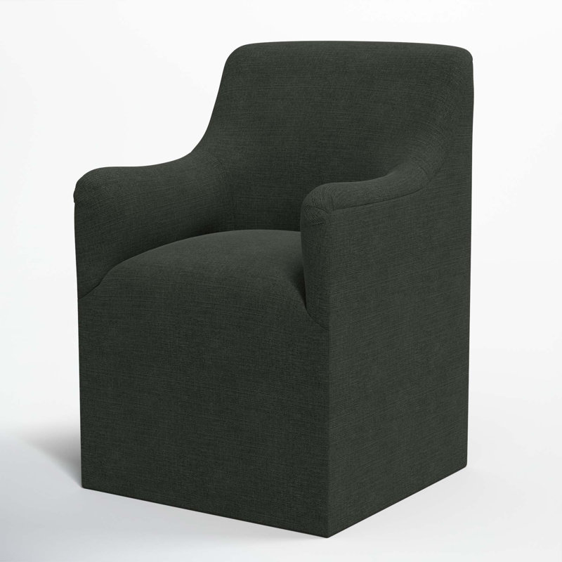 Chaise avec accoudoirs à dossier rembourré Howth, Lin classique noir