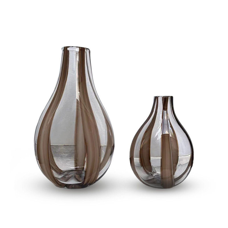 Ensemble de vases en verre soufflé à la main Mia Teardrop, Brun