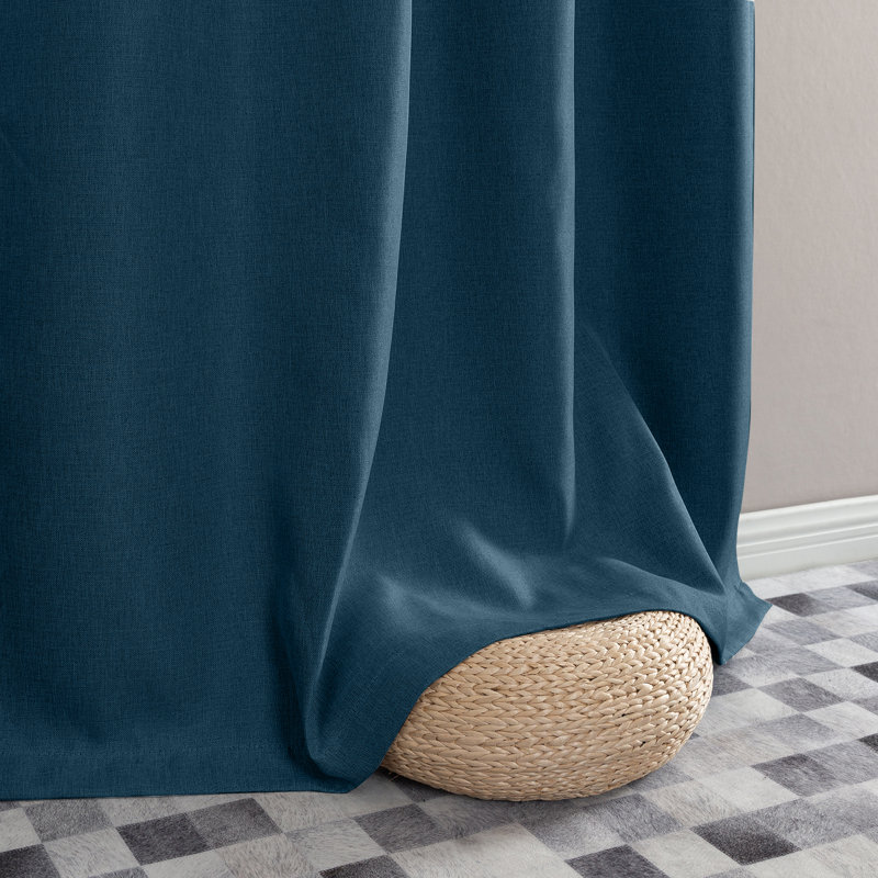 Grommet Room Darkening Linen Textured Curtain, 50" W x 72" L, Blue
