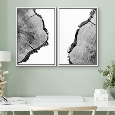 Tree Rings " Black & White Close Up Tree Ring Details Nature Wilderness Photography Modern Art Rustic Multicolor " 2 Piece Art Print
