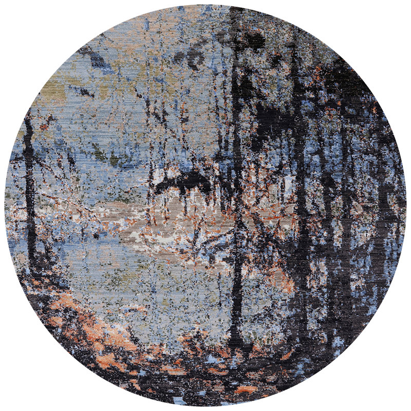 Tapis noir / gris à motif abstrait Braman, Rond 6 pi