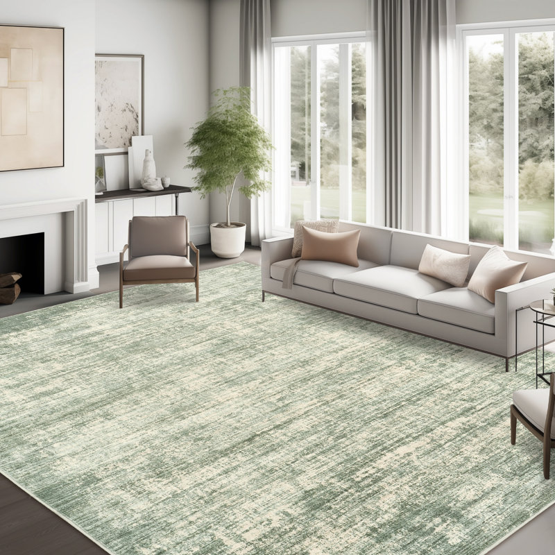 Tapis abstrait délavé antidérapant délavé (5 pi x 7 pi, vert), Rectangle 9 pi x 12 pi
