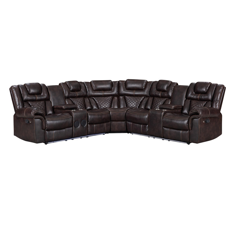 Canapé modulaire inclinable en cuir 3 pièces Daleia, Similicuir brun