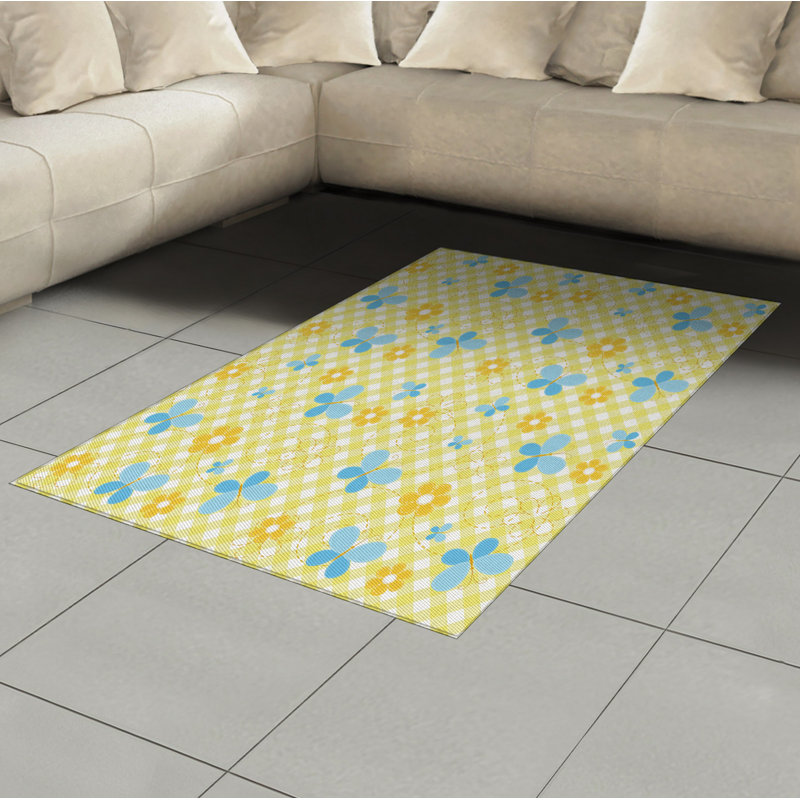 Tapis décoratif à haute densité en fibres de polyester à carreaux, Rectangle— 4 pi x 5 pi 8 po