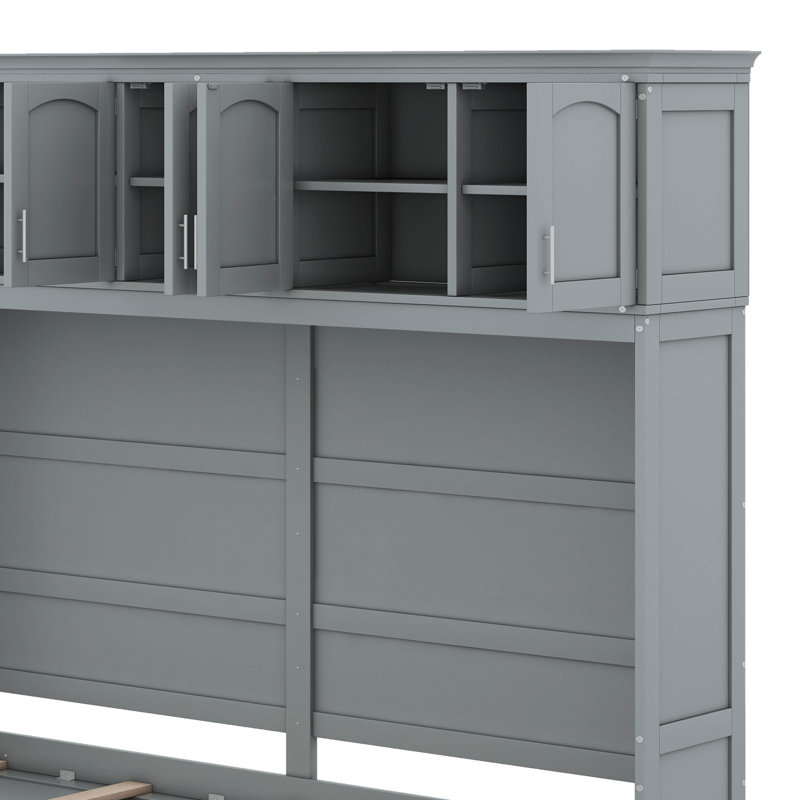 Lit escamotable avec armoires supérieures, Gris, Grand lit