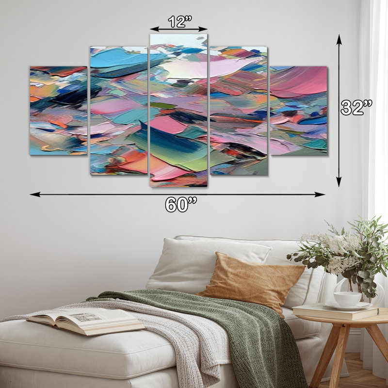 «Passion Of Mira Abstract Melody» - Art mural abstrait sur toile - 5 panneaux