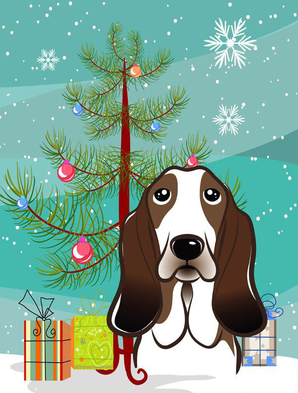 Drapeau en polyester 2 côtés sous l’arbre Silloth, Basset hound, H 40 po x l 28 po x P 0,01 po, Drapeau pour la maison