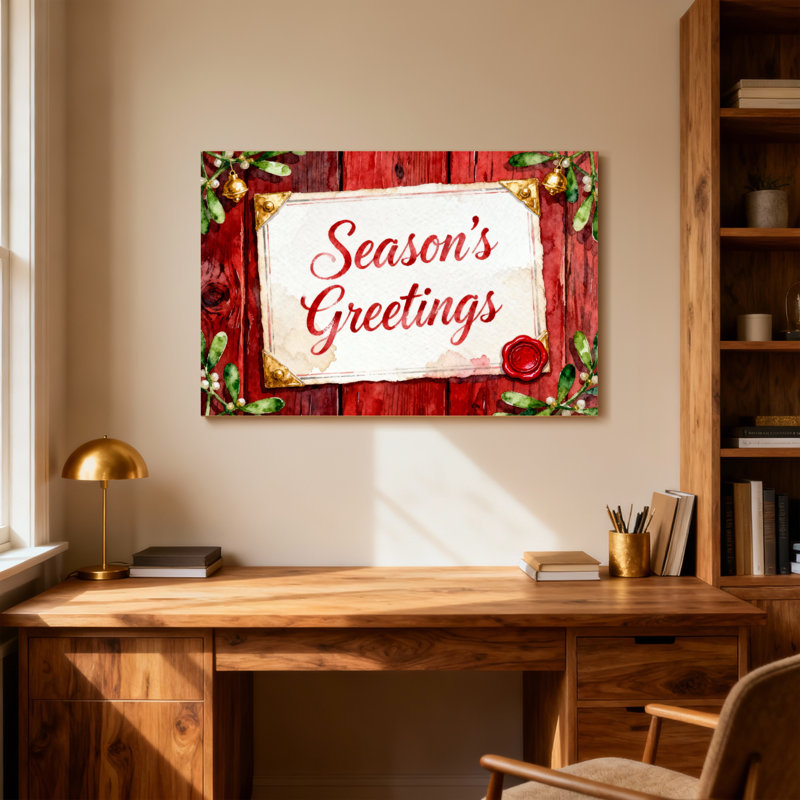 Saisons de Noël, plaque de voeux en bois avec verdure, H 12 po x l 18 po