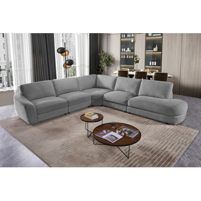 Upholstered Fabric Modular Sectional Sofa With Elegant Curved Design Chaise