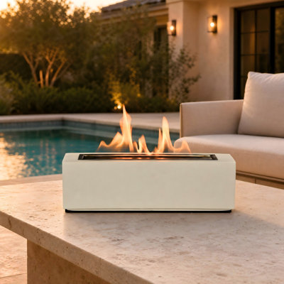 14.7" Rectangular Concrete Clean-Burning Wax  Fire Pit, Indoor & Outdoor Tabletop Fireplace