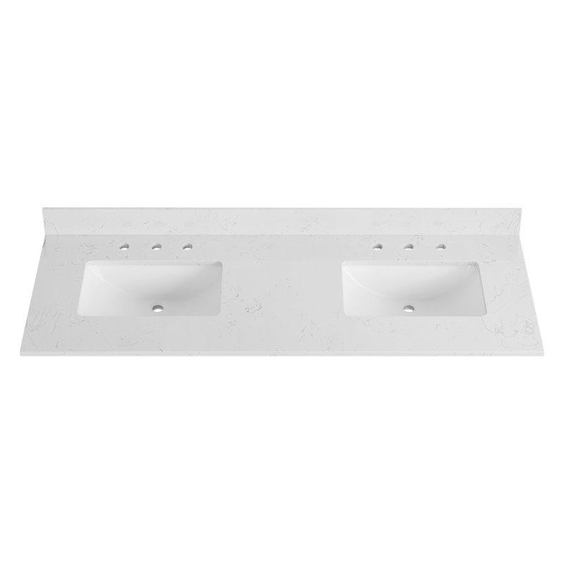 Bianco Bella 61'' White Quartz Double Undermount Sink Vanity Top