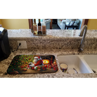 Shih Tzu and Santa Claus Dish Drying Mat