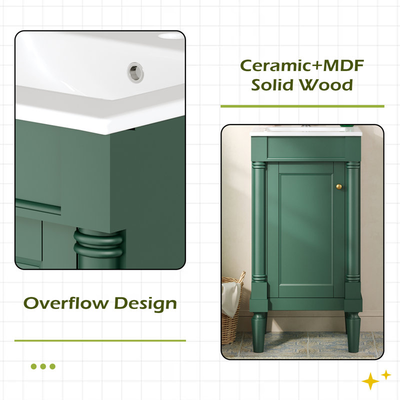 Armoire de salle de bain de style français 18 po avec rangement, solution pour petit espace avec lavabo en céramique, tablette réglable