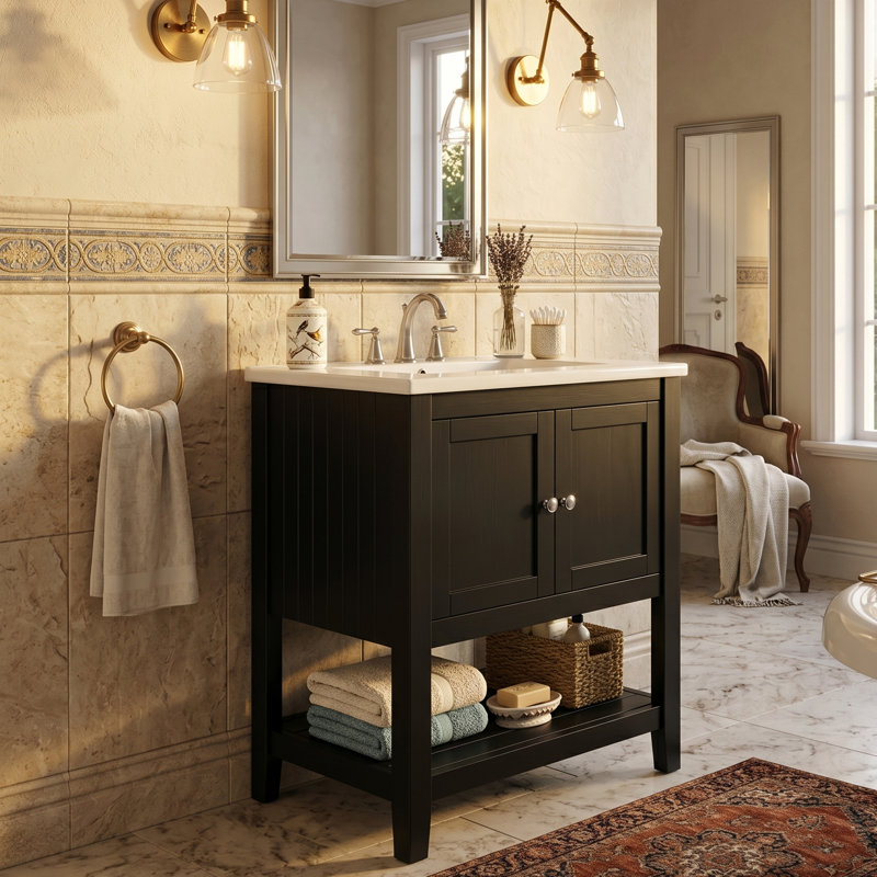 Meuble-lavabo sur pied 24 po Neo-Classical, Noir