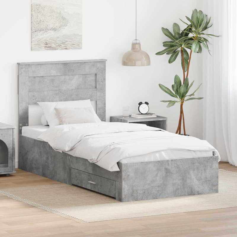 Bed, European Single (90 x 200 cm), Concrete Grey