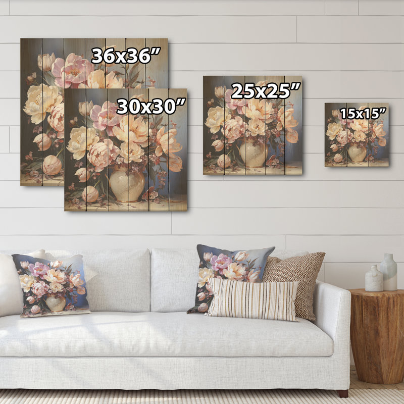 Tulipes, bouquet de natures mortes, art mural sur bois de pin naturel, H 30 po x l 30 po