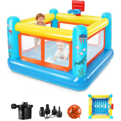 Inflatable Bounce House For Kids Jumping House With Basketball Hoop, Game Map