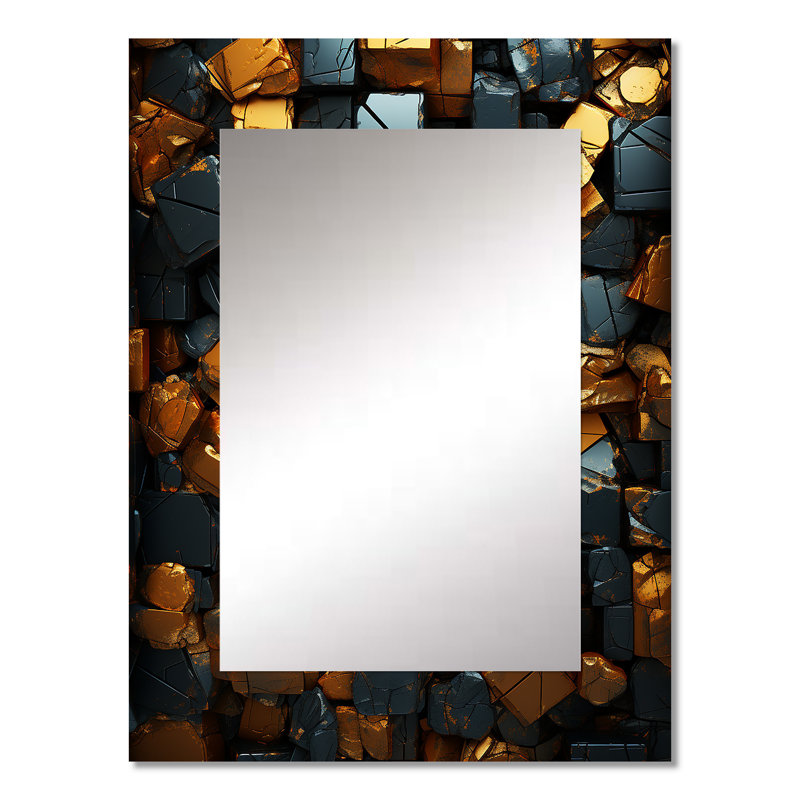 Grunge Gold Cubes Abstract Geometric VI - Gold Wall Mirror Decor, 32" x 24"