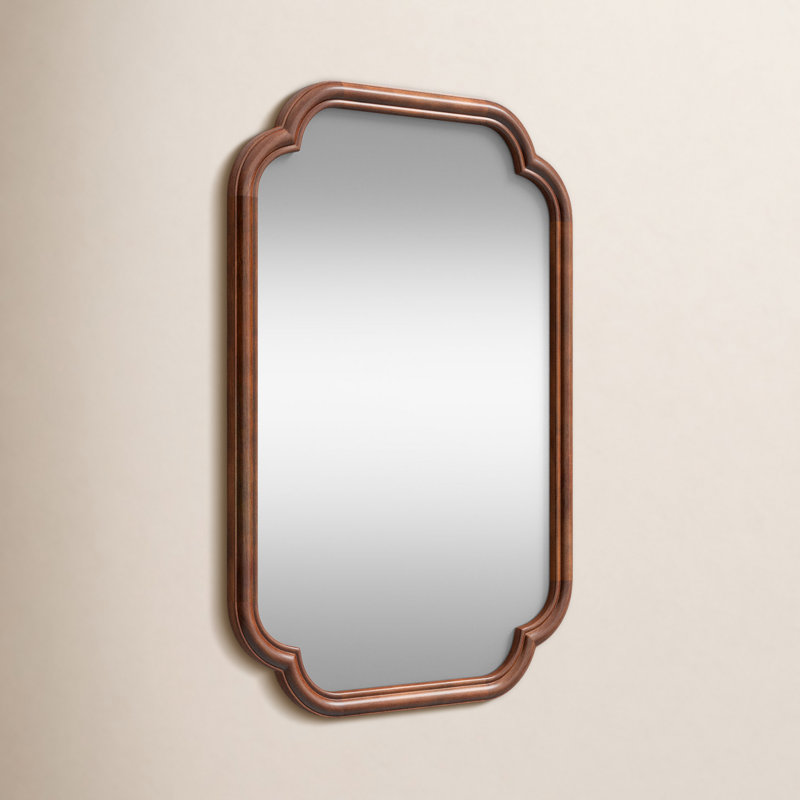 Miroir mural de salle de bain Brandis, 36 po x 24 po, Festonné, Noyer