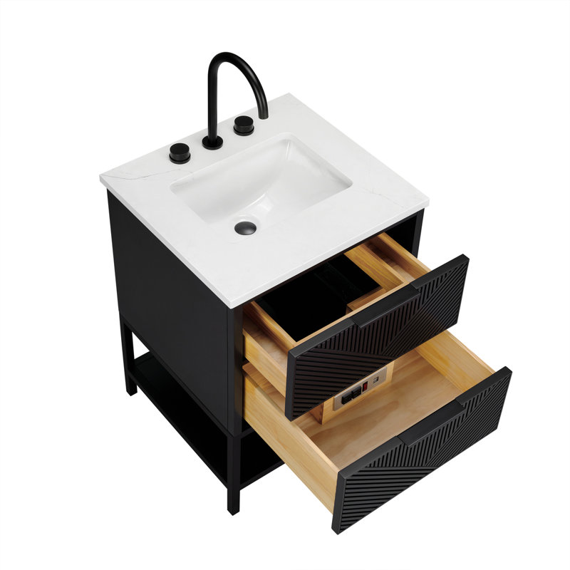 Ensemble de meuble-lavabo 24 po Diamond, Noir anthracite, Quartz Calacatta, Noir mat