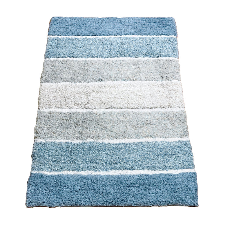 Cervantez Non-Slip Bath Rug, Blue/White, 17"W x 24"L