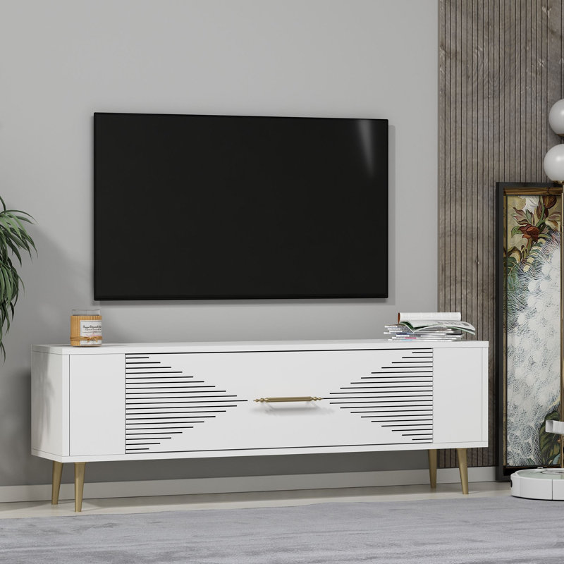 Olivia TV Stand, White/Gold, 120cm